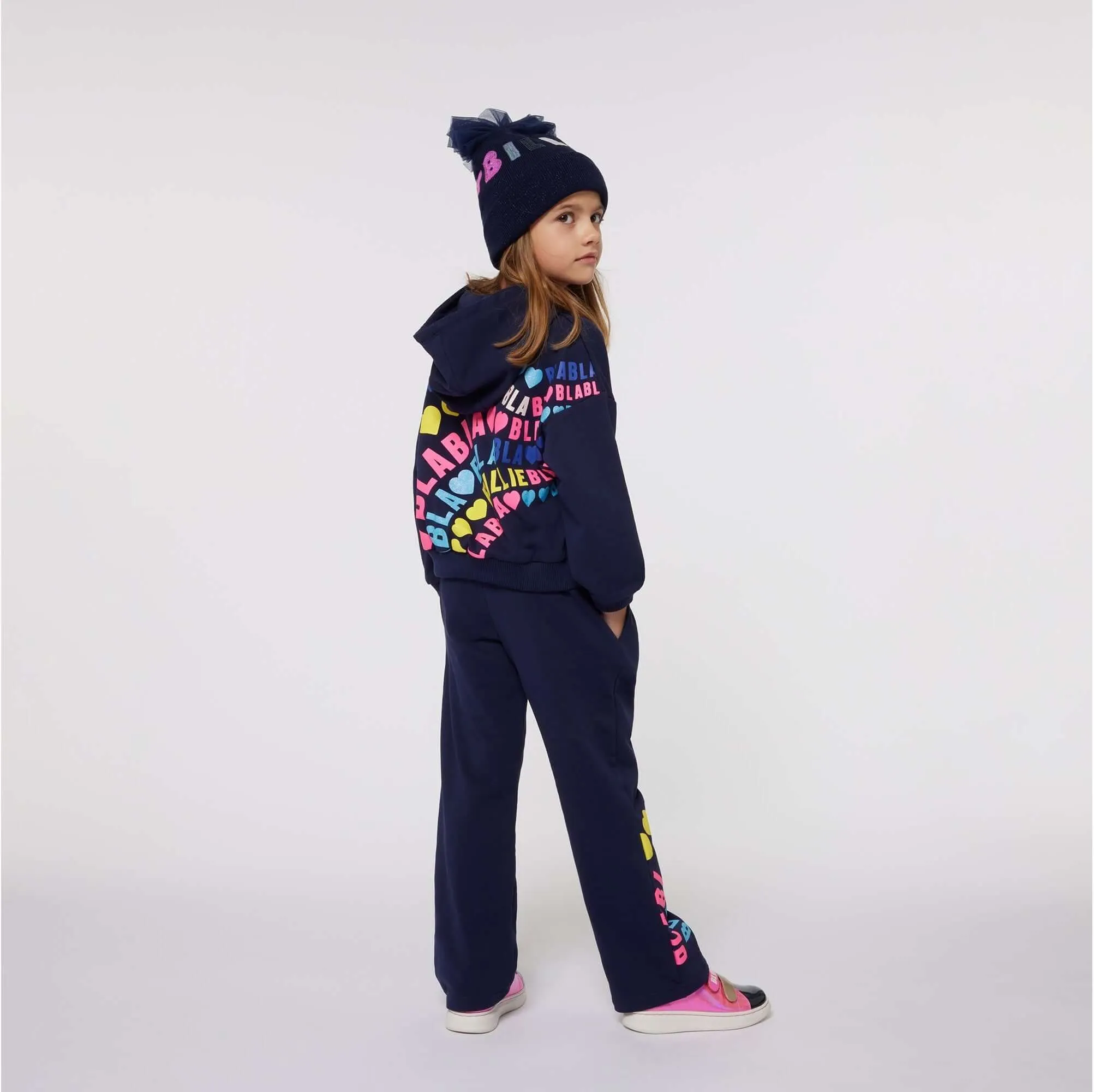 Girls Navy Heart Hoody