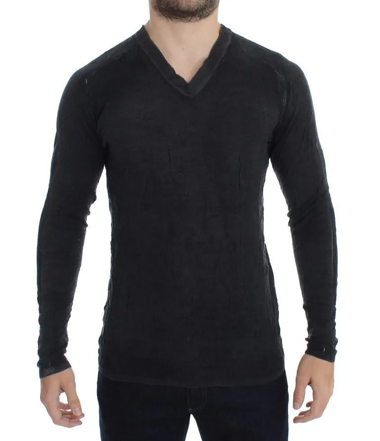 Gray Merino Wool V-neck Sweater