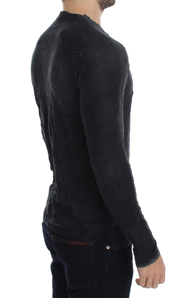Gray Merino Wool V-neck Sweater
