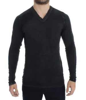 Gray Merino Wool V-neck Sweater