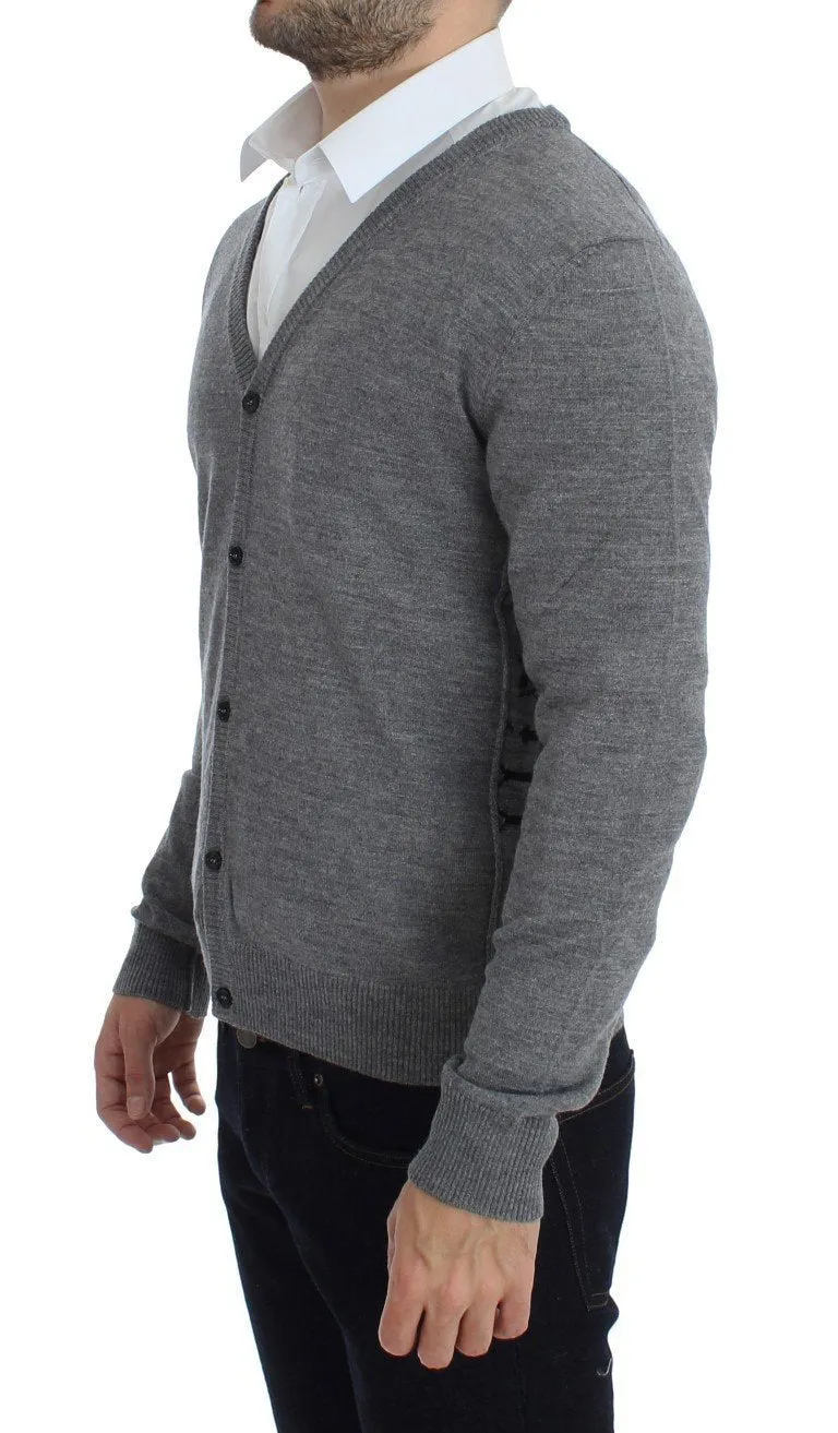 Gray Wool Button Down Logo Cardigan