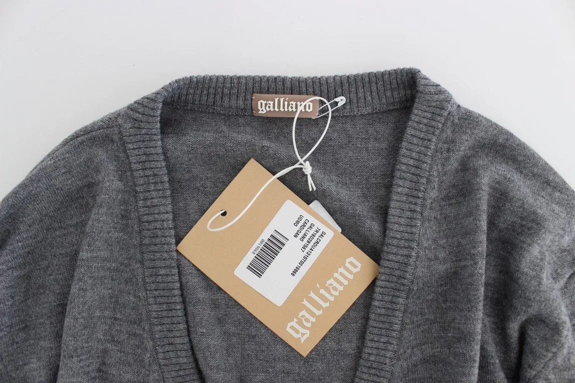 Gray Wool Button Down Logo Cardigan