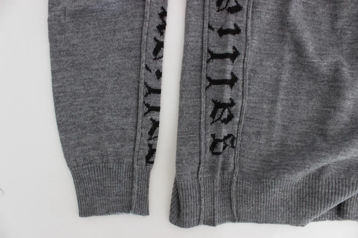 Gray Wool Button Down Logo Cardigan