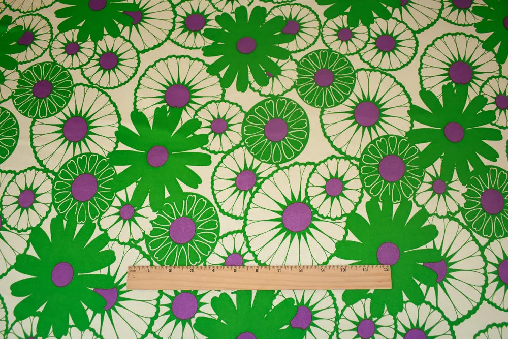 Green-Purple-Beige Floral Pattern Printed Stretch Silk Jersey Knit Fabric