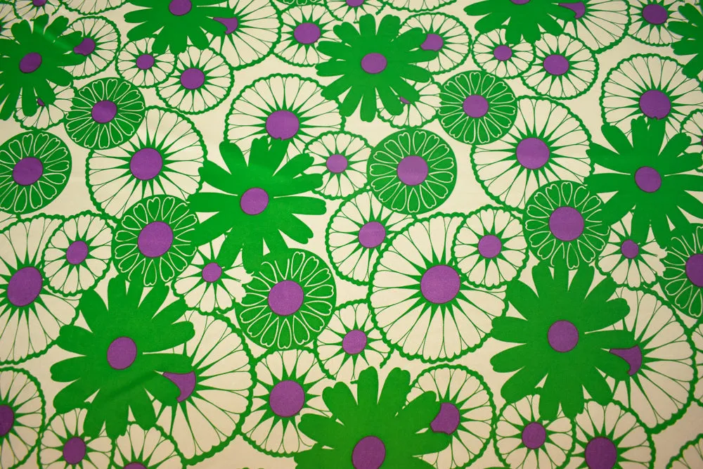 Green-Purple-Beige Floral Pattern Printed Stretch Silk Jersey Knit Fabric