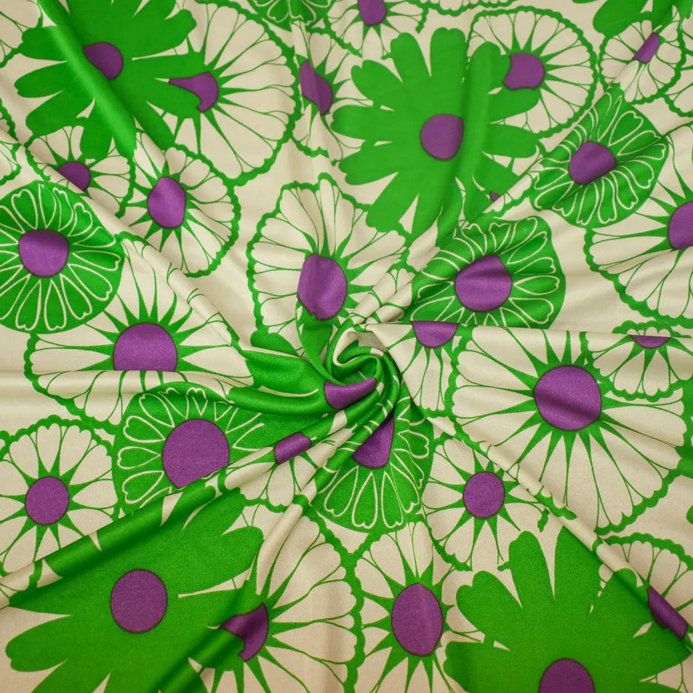 Green-Purple-Beige Floral Pattern Printed Stretch Silk Jersey Knit Fabric
