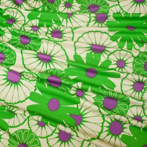 Green-Purple-Beige Floral Pattern Printed Stretch Silk Jersey Knit Fabric