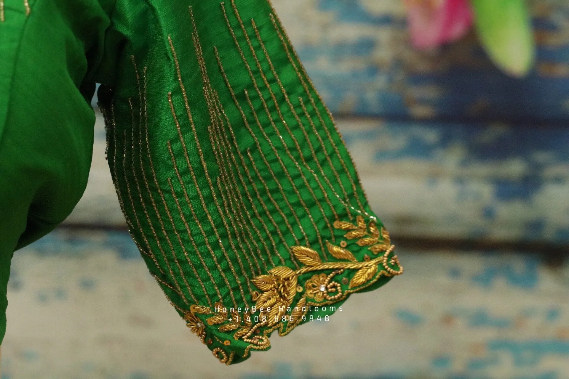 Green Silk saree blouse | bridal blouse | Saree Blouse | Blouse | Silk Blouse | Maggamwork blouse | Heavy work blouse HoneyBee Handlooms