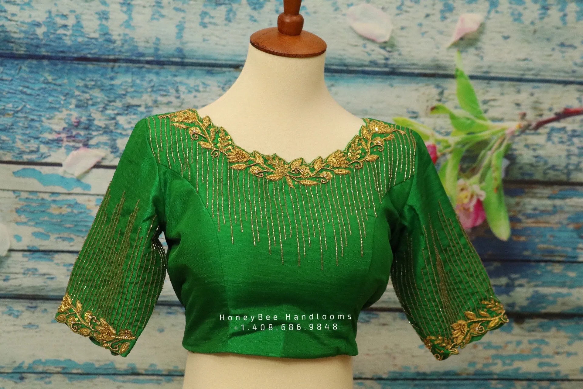 Green Silk saree blouse | bridal blouse | Saree Blouse | Blouse | Silk Blouse | Maggamwork blouse | Heavy work blouse HoneyBee Handlooms