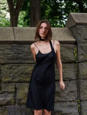 Greta Silk Slip Dress in Black