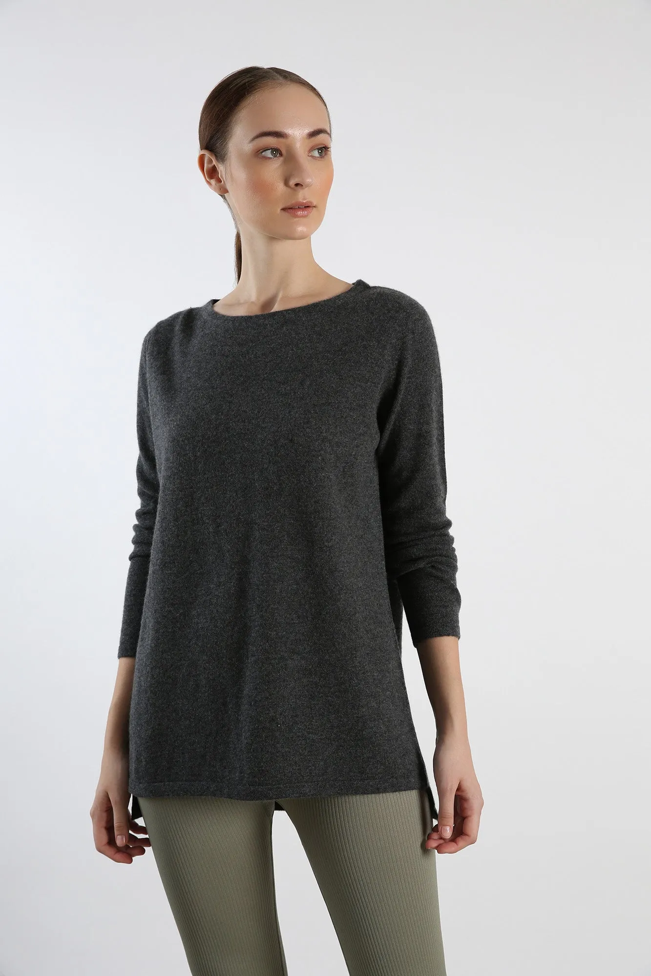 Grey Boat Neck pure Cashmere Sweater