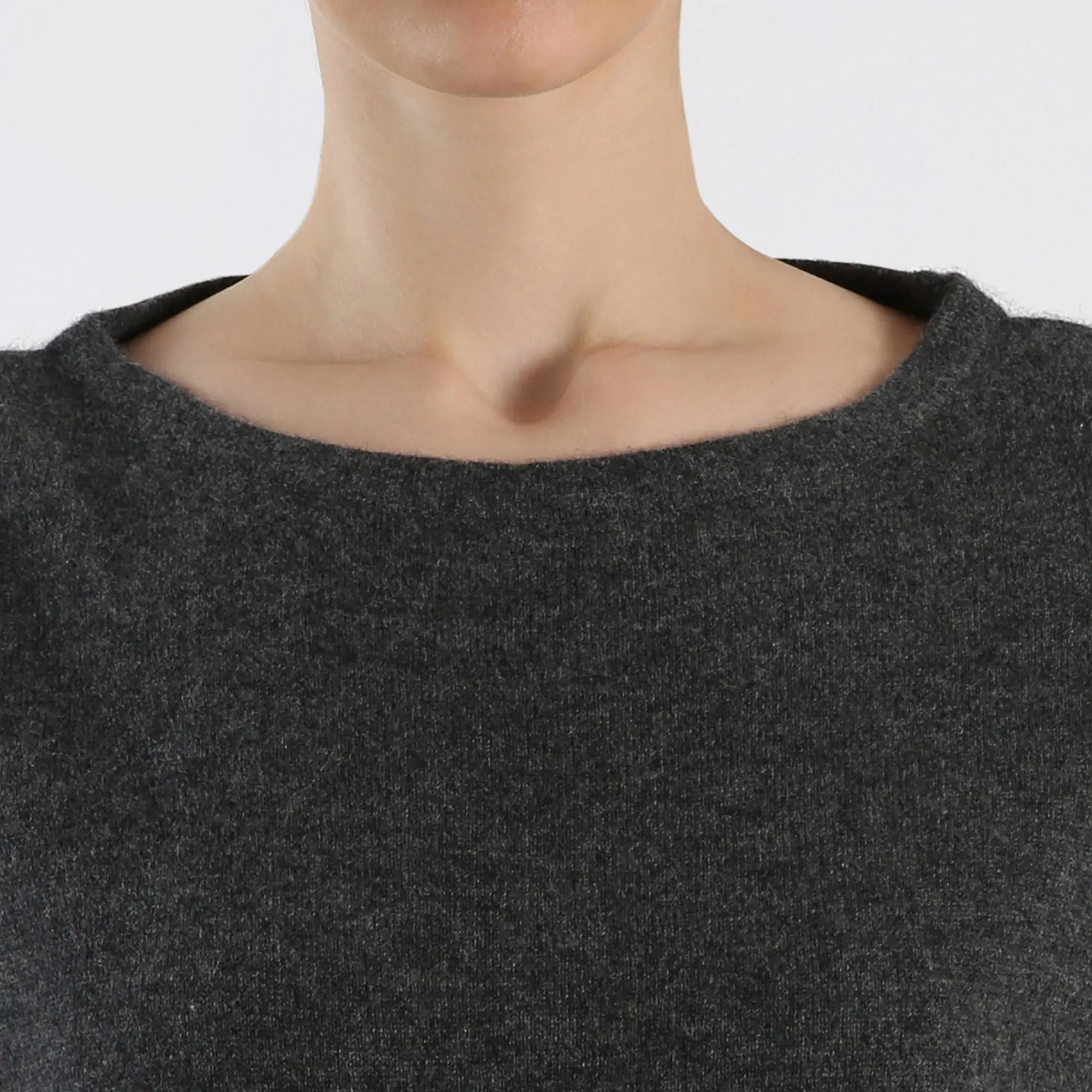 Grey Boat Neck pure Cashmere Sweater