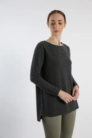 Grey Boat Neck pure Cashmere Sweater