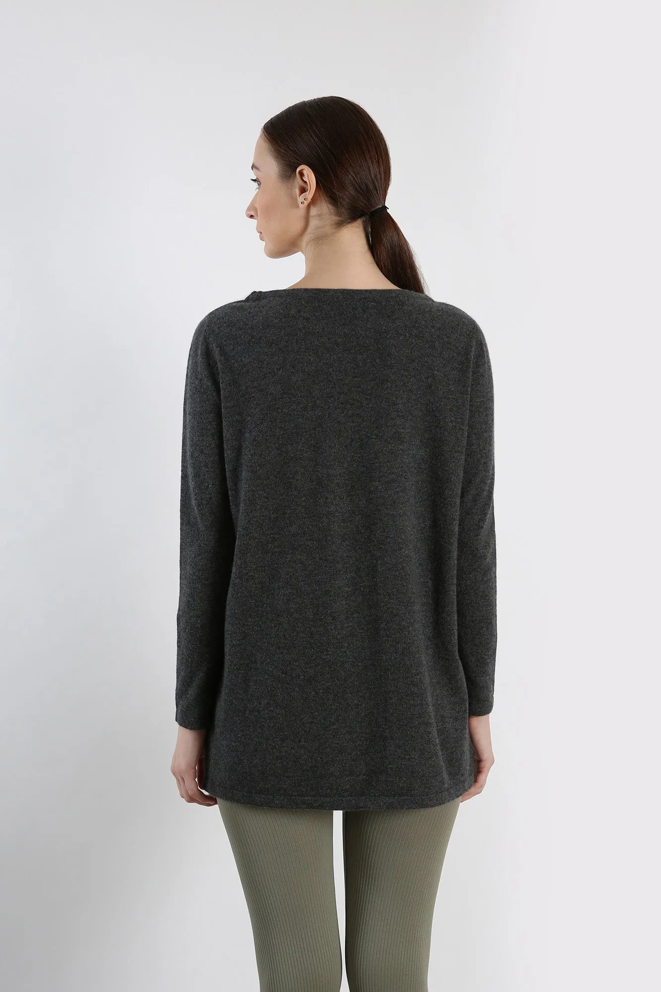 Grey Boat Neck pure Cashmere Sweater