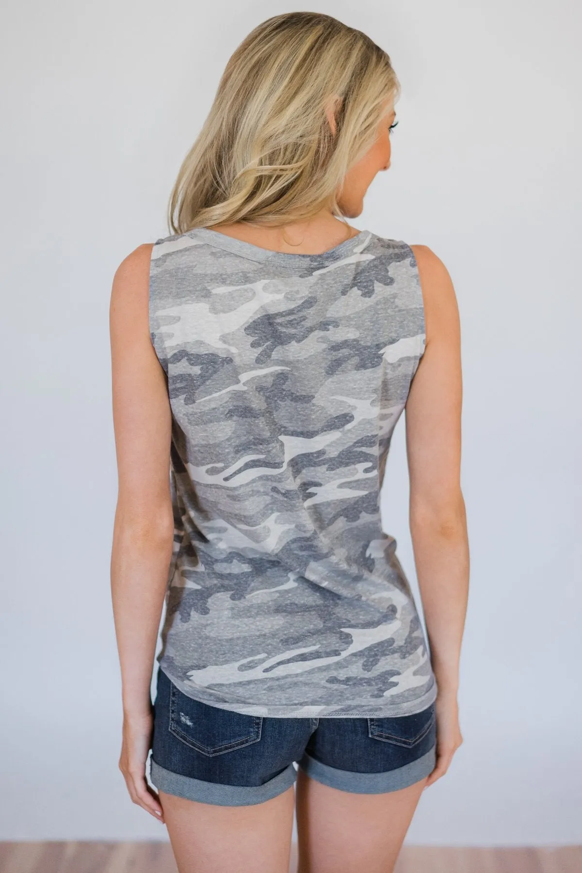 Grey Camo Everyday Button Tank Top