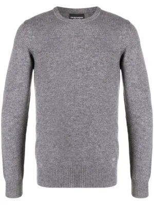 Grey Cashmere Knit Sweater Long Sleeve