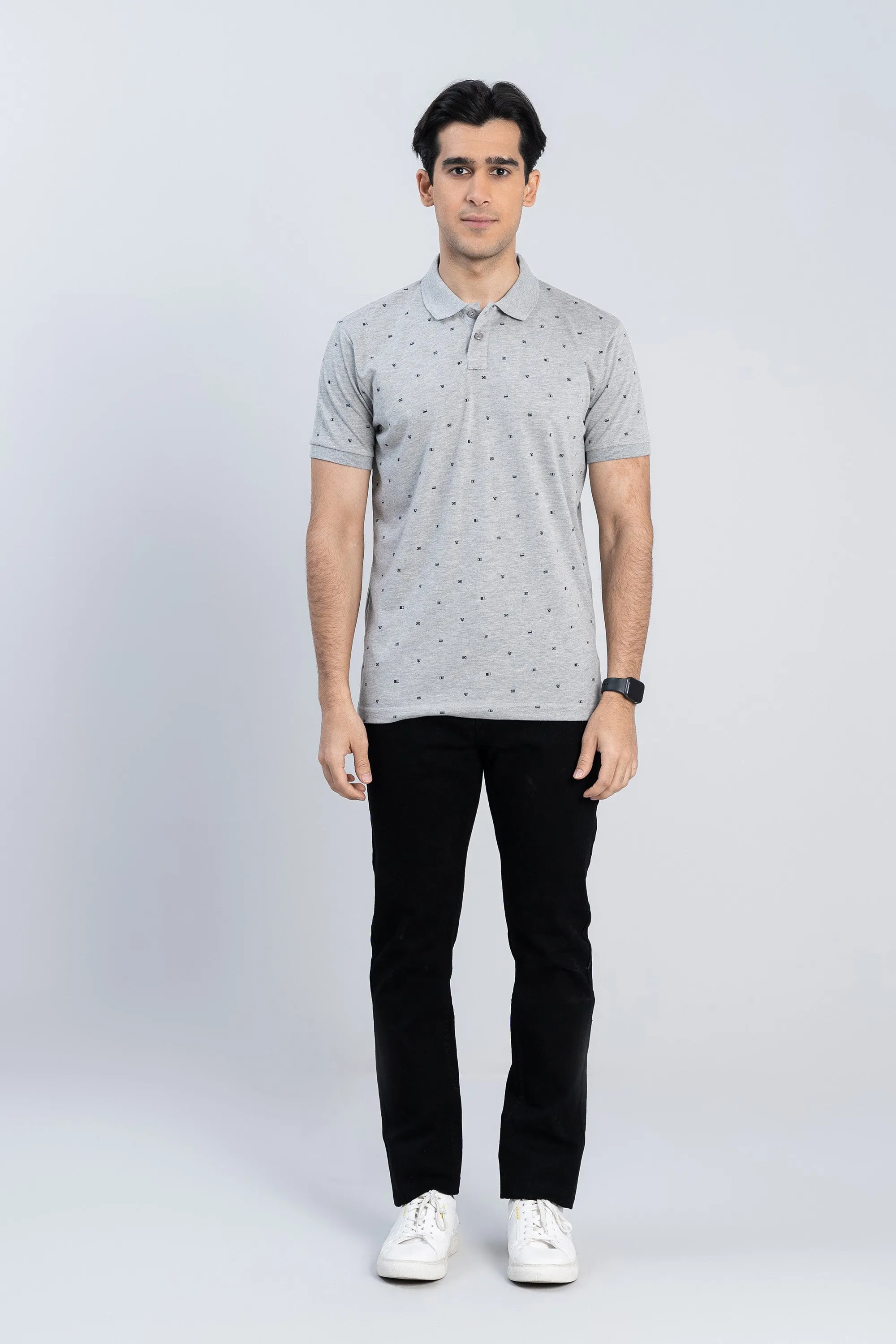 Grey Cotton Collared T-Shirt