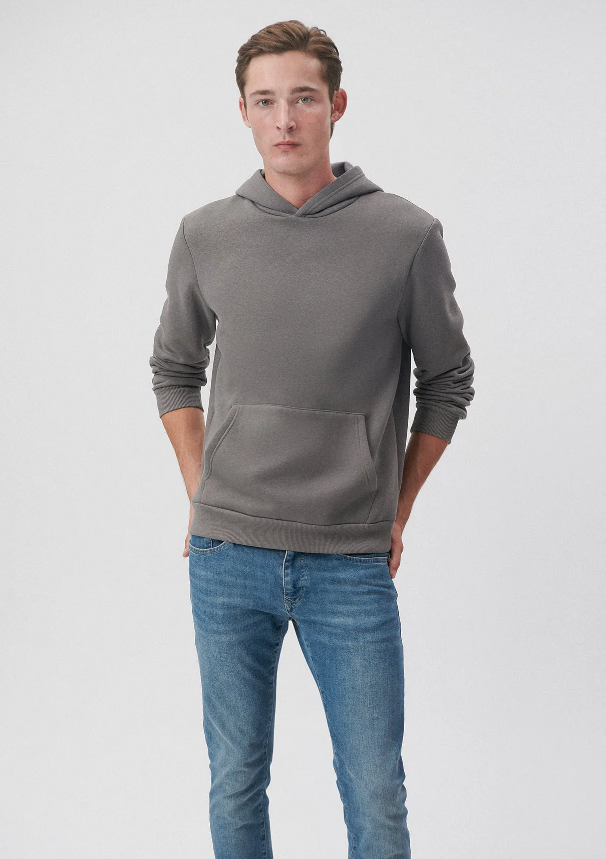 Grey Hooded Basic Sweatshirt