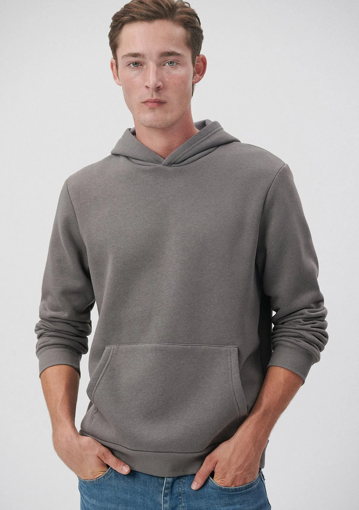 Grey Hooded Basic Sweatshirt