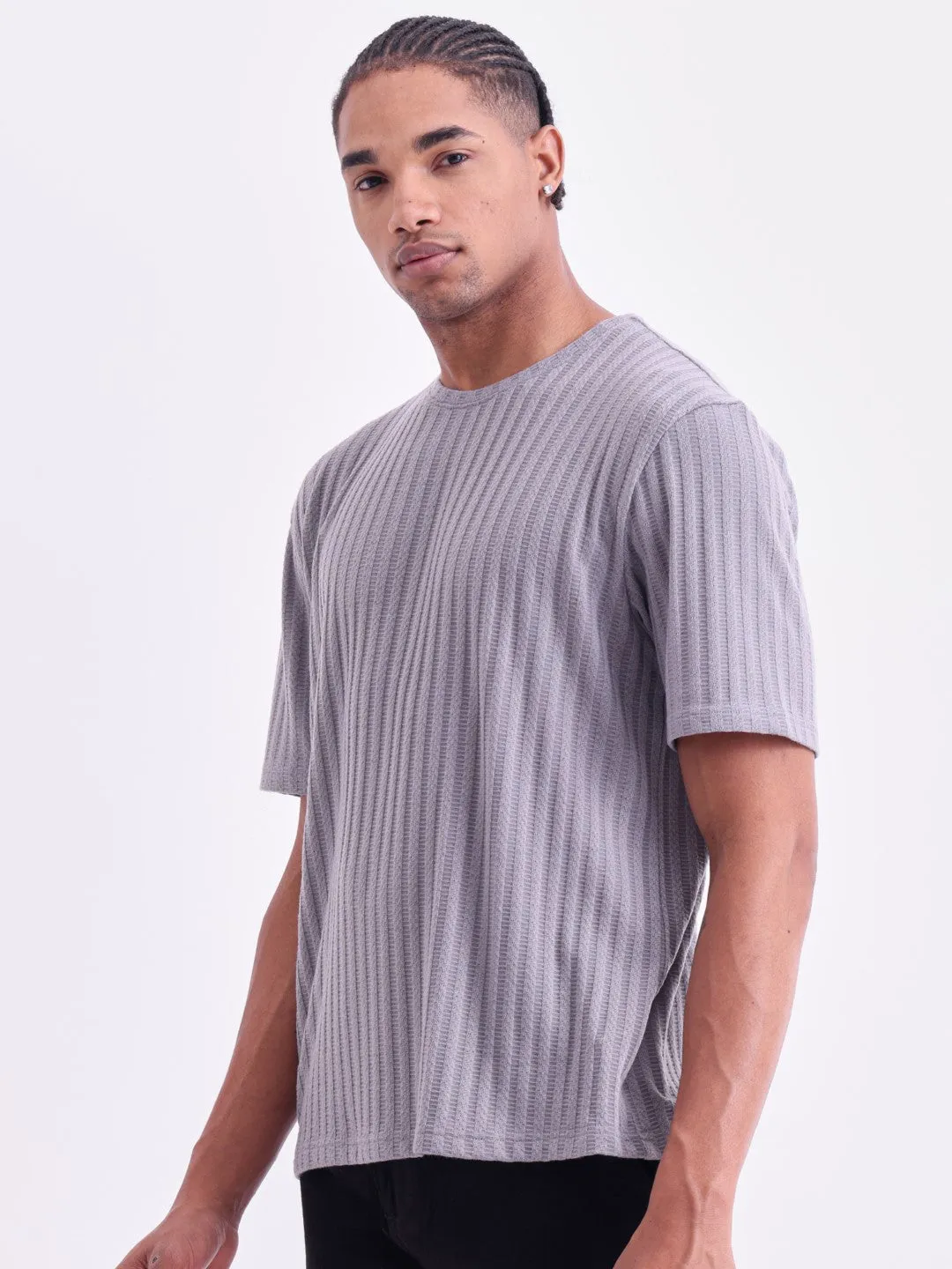 Grey Plain Cotton Round Neck T-Shirt