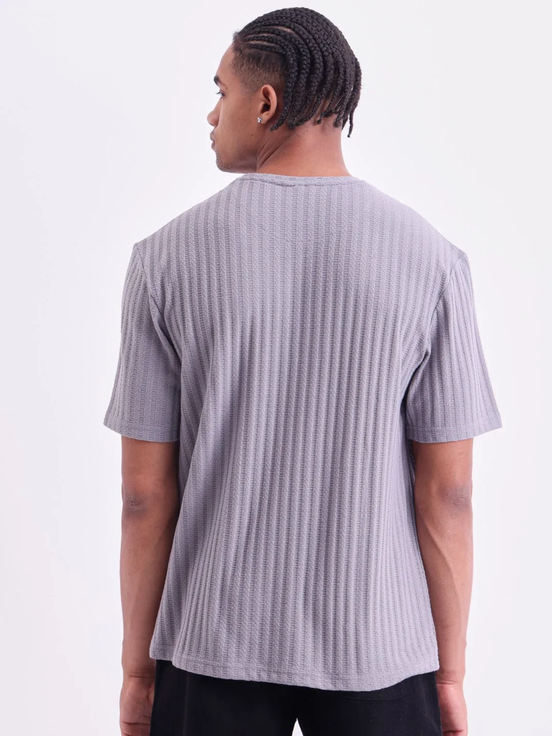 Grey Plain Cotton Round Neck T-Shirt