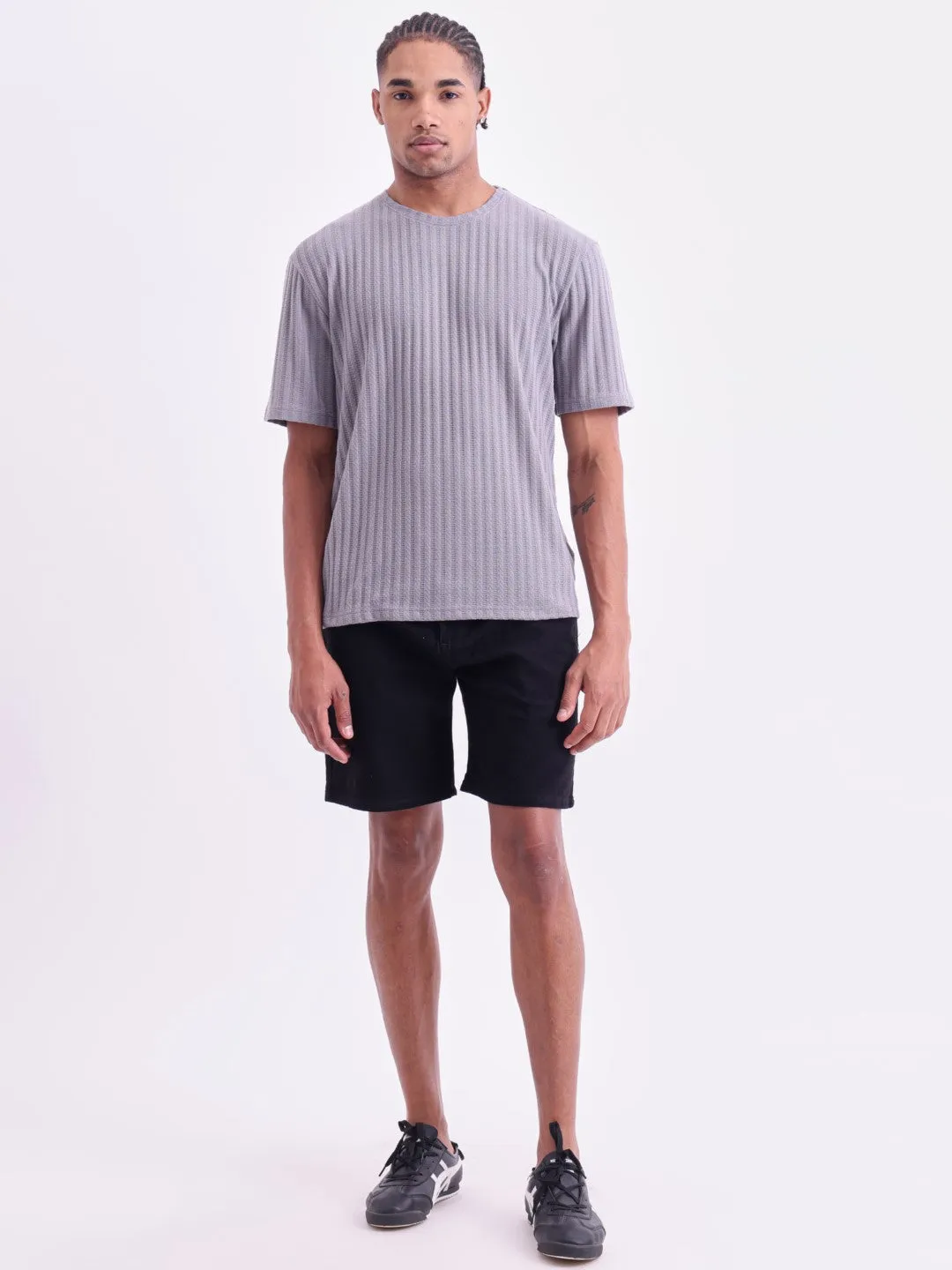 Grey Plain Cotton Round Neck T-Shirt