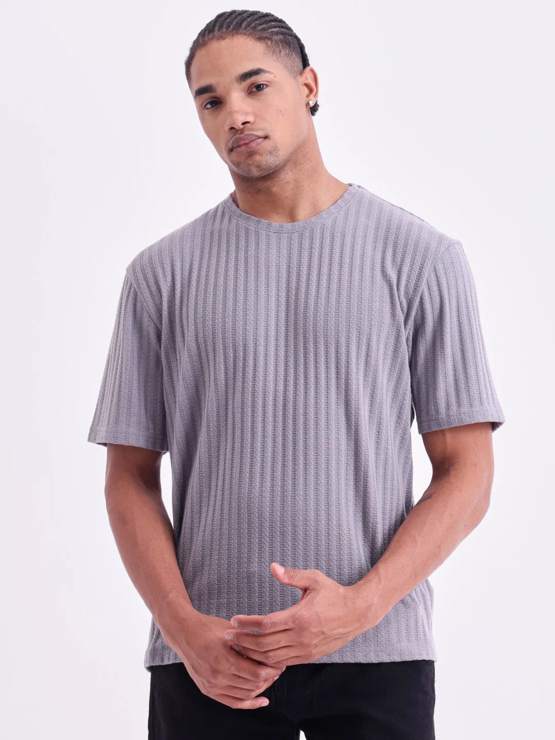 Grey Plain Cotton Round Neck T-Shirt