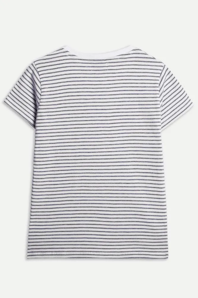 GREY STRIPE BOYS T-SHIRT - WHITE