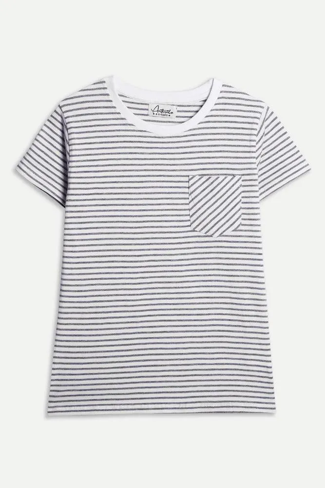 GREY STRIPE BOYS T-SHIRT - WHITE
