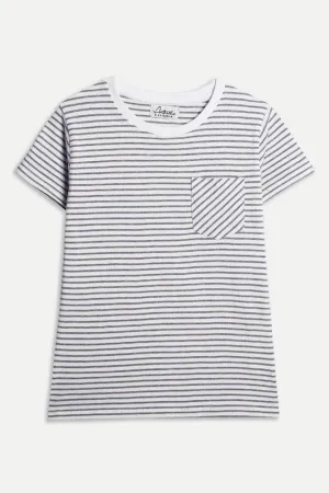 GREY STRIPE BOYS T-SHIRT - WHITE