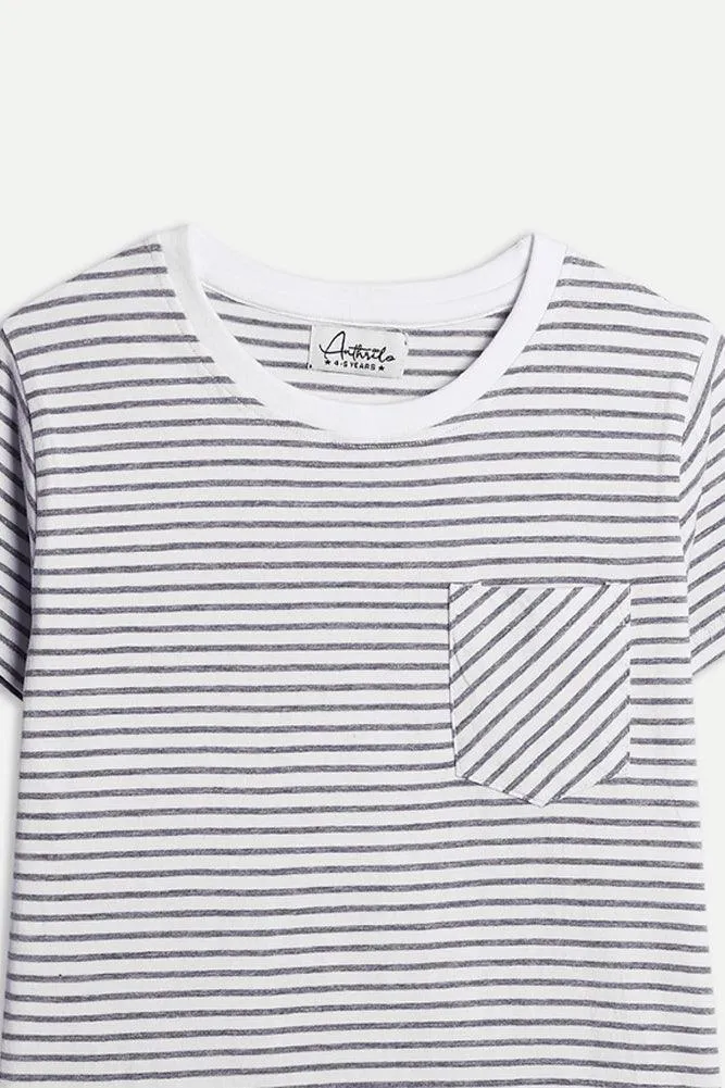 GREY STRIPE BOYS T-SHIRT - WHITE