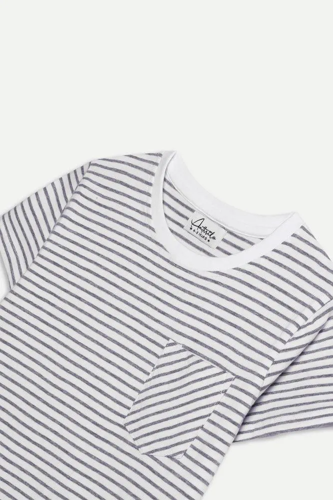 GREY STRIPE BOYS T-SHIRT - WHITE
