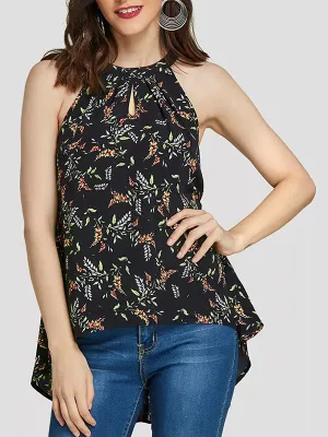 Hanging Neck Pleated Print Top T-shirt