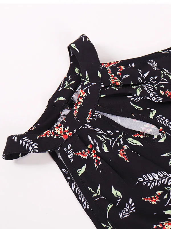 Hanging Neck Pleated Print Top T-shirt