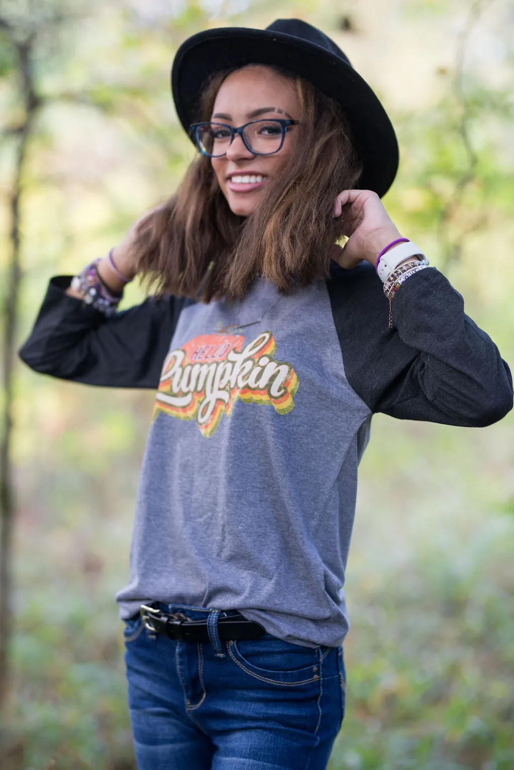 Hello Pumpkin Retro Fall Raglan Shirt/ Boutique Bella Canvas Raglan Tee/ Fall Layering Tee / Teachers Tee Youth and Adult Sizing