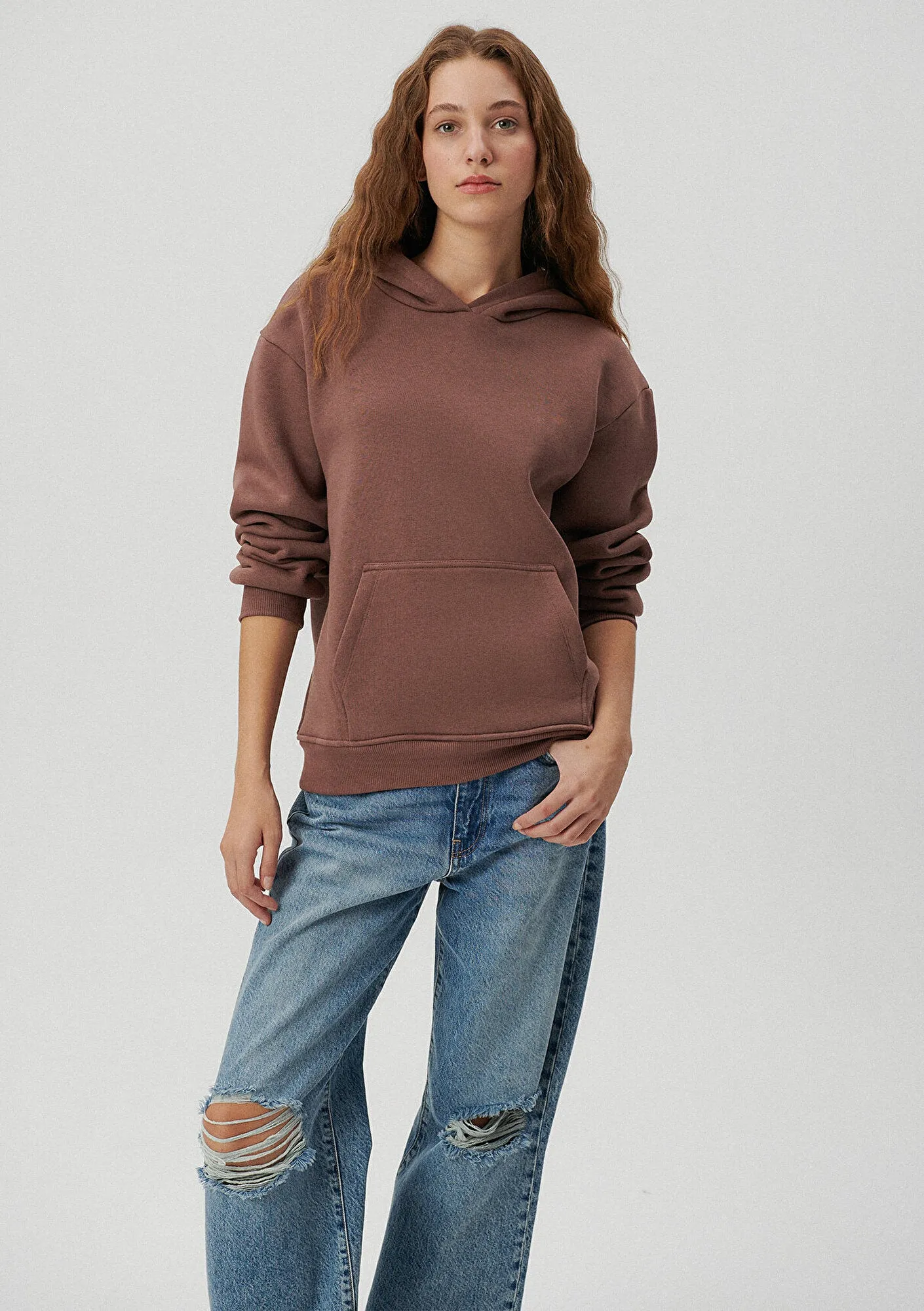 Hooded Brown Basic Sweatshirt