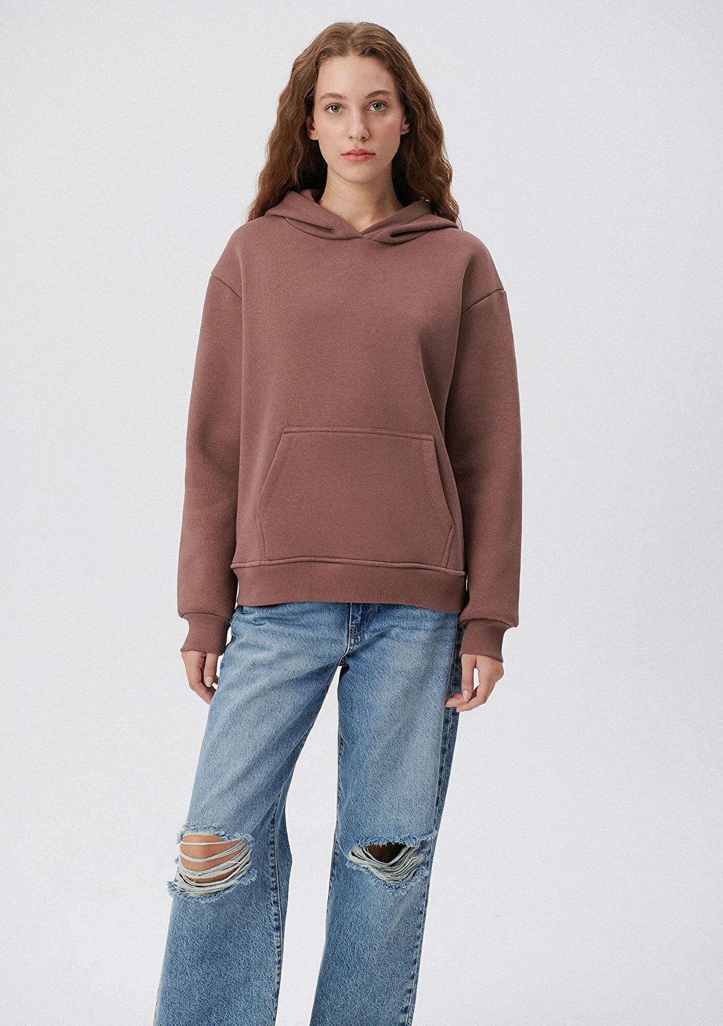 Hooded Brown Basic Sweatshirt