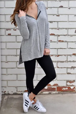Hooded Zipper Long Sleeve Loose Sweatshirt