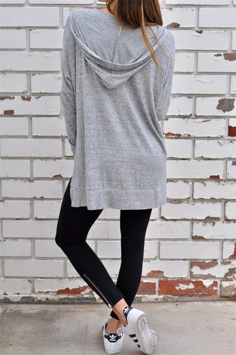 Hooded Zipper Long Sleeve Loose Sweatshirt