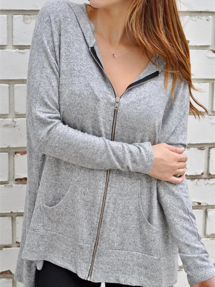 Hooded Zipper Long Sleeve Loose Sweatshirt