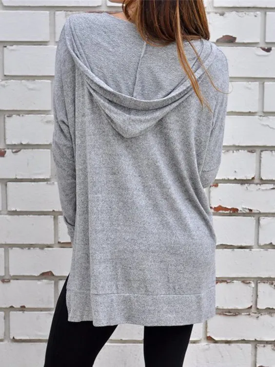 Hooded Zipper Long Sleeve Loose Sweatshirt