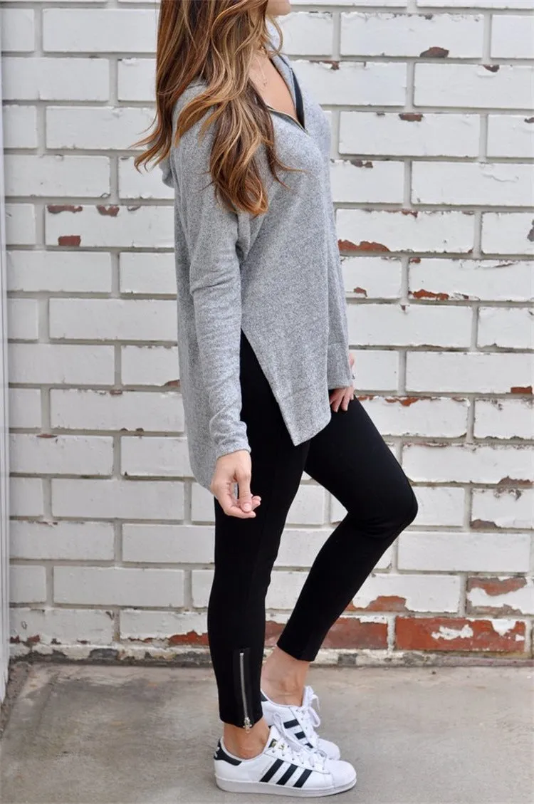 Hooded Zipper Long Sleeve Loose Sweatshirt
