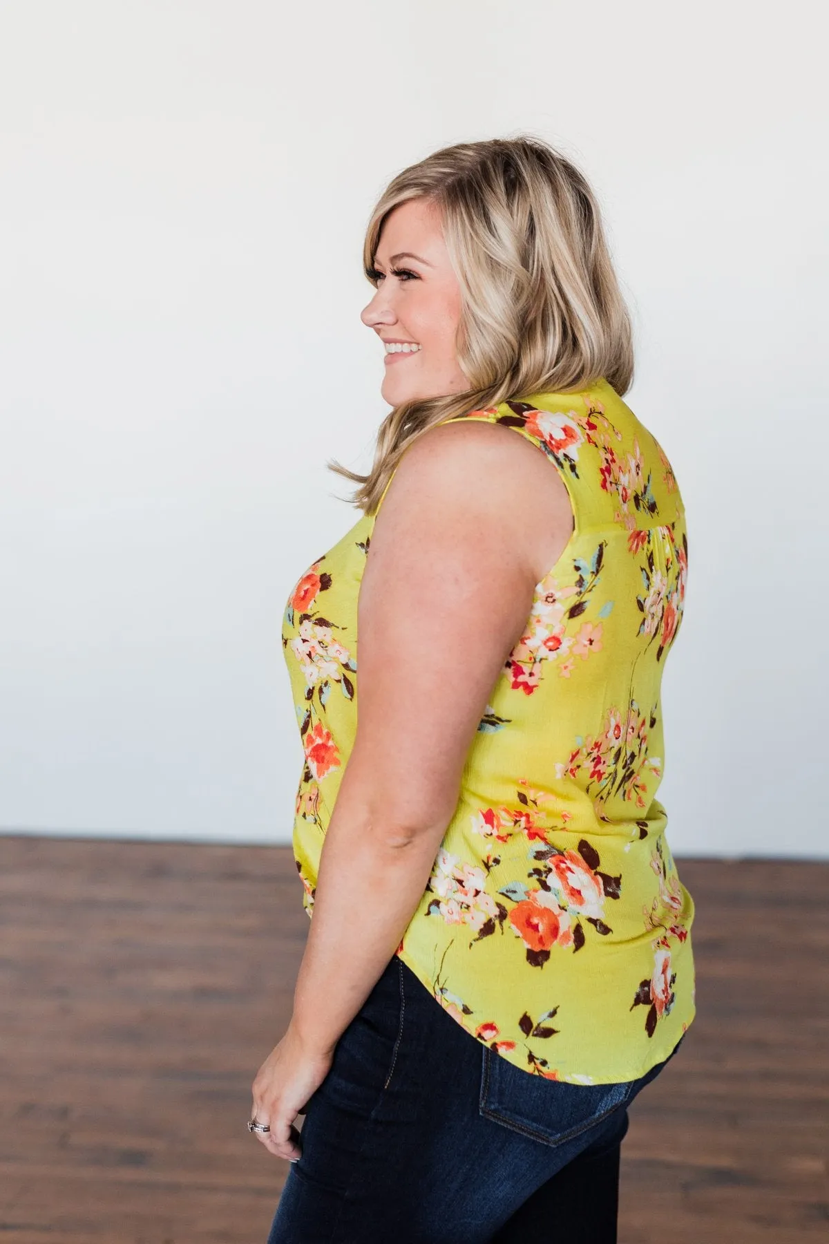 How Lovely Floral Tank Top- Bright Yellow