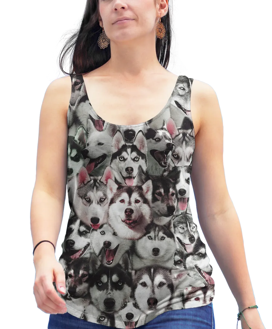 Huskies on Huskies on Huskies Racerback Tank Top
