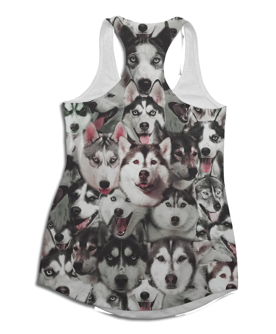 Huskies on Huskies on Huskies Racerback Tank Top