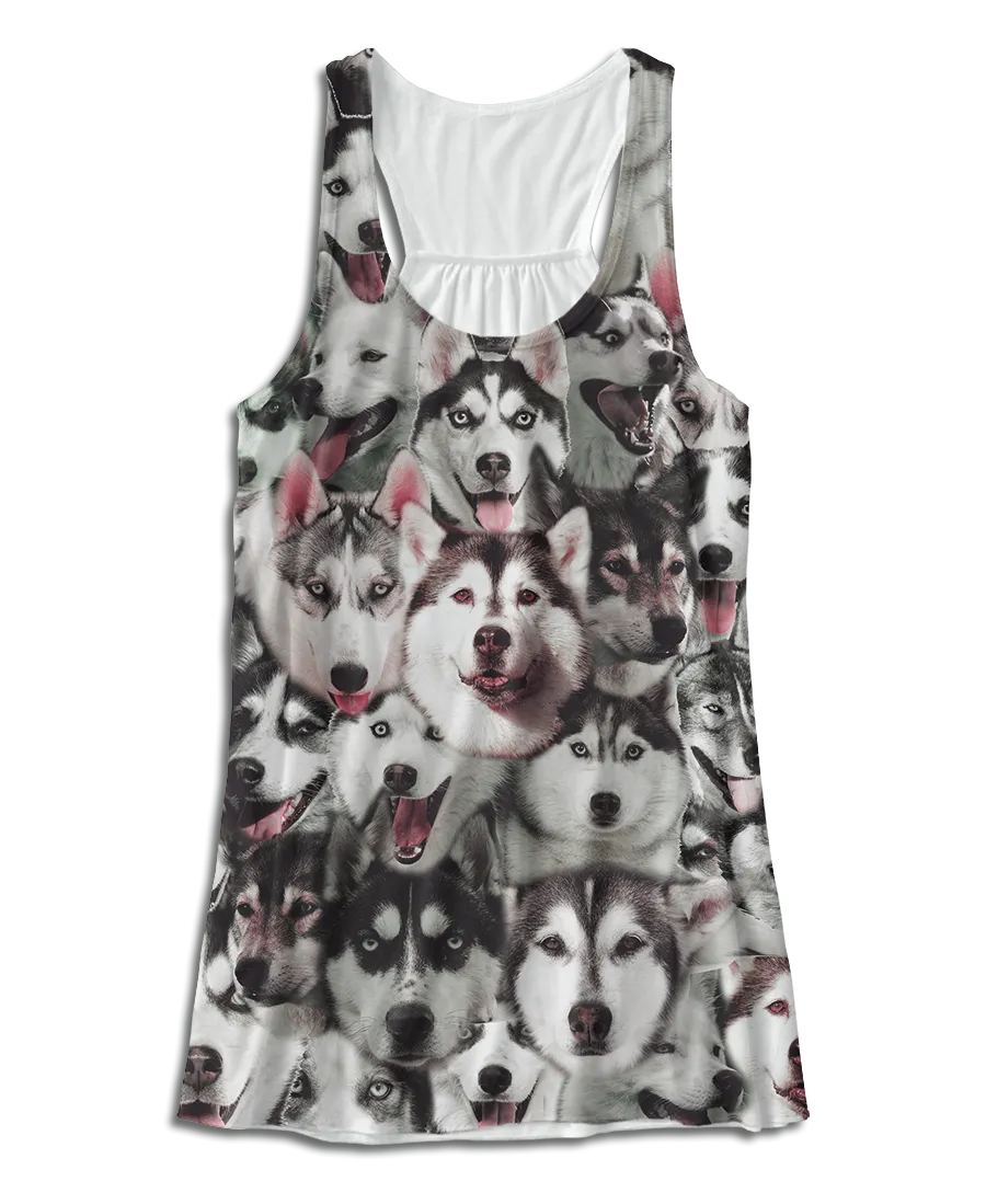 Huskies on Huskies on Huskies Racerback Tank Top