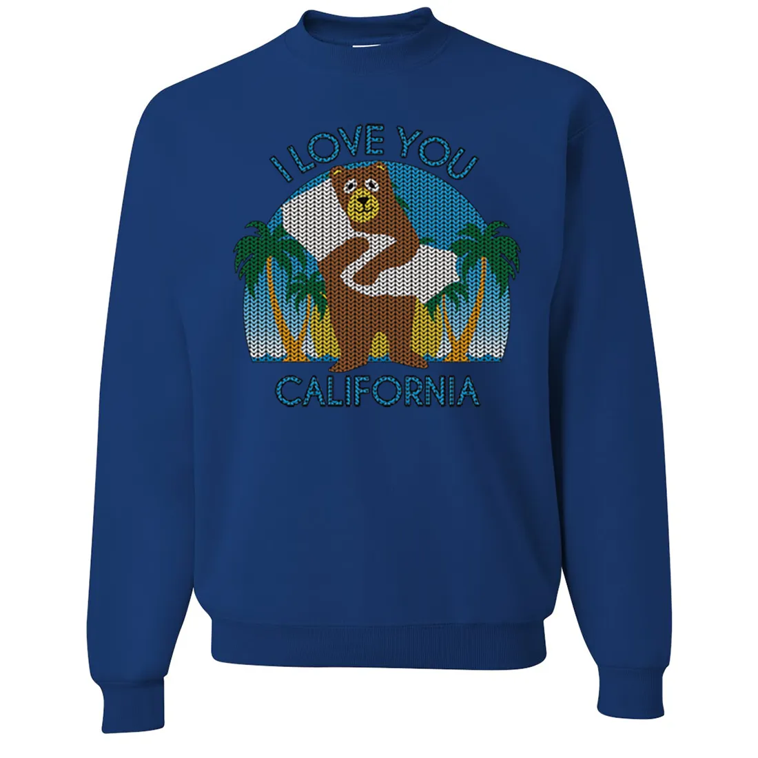 I Love You CA Knit Style Bear Crewneck Sweatshirt