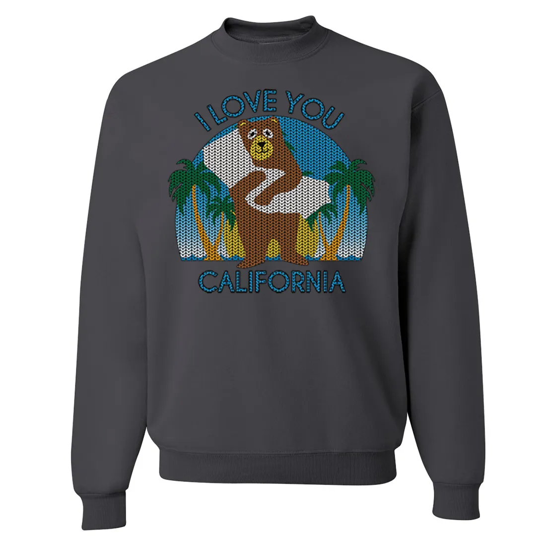 I Love You CA Knit Style Bear Crewneck Sweatshirt