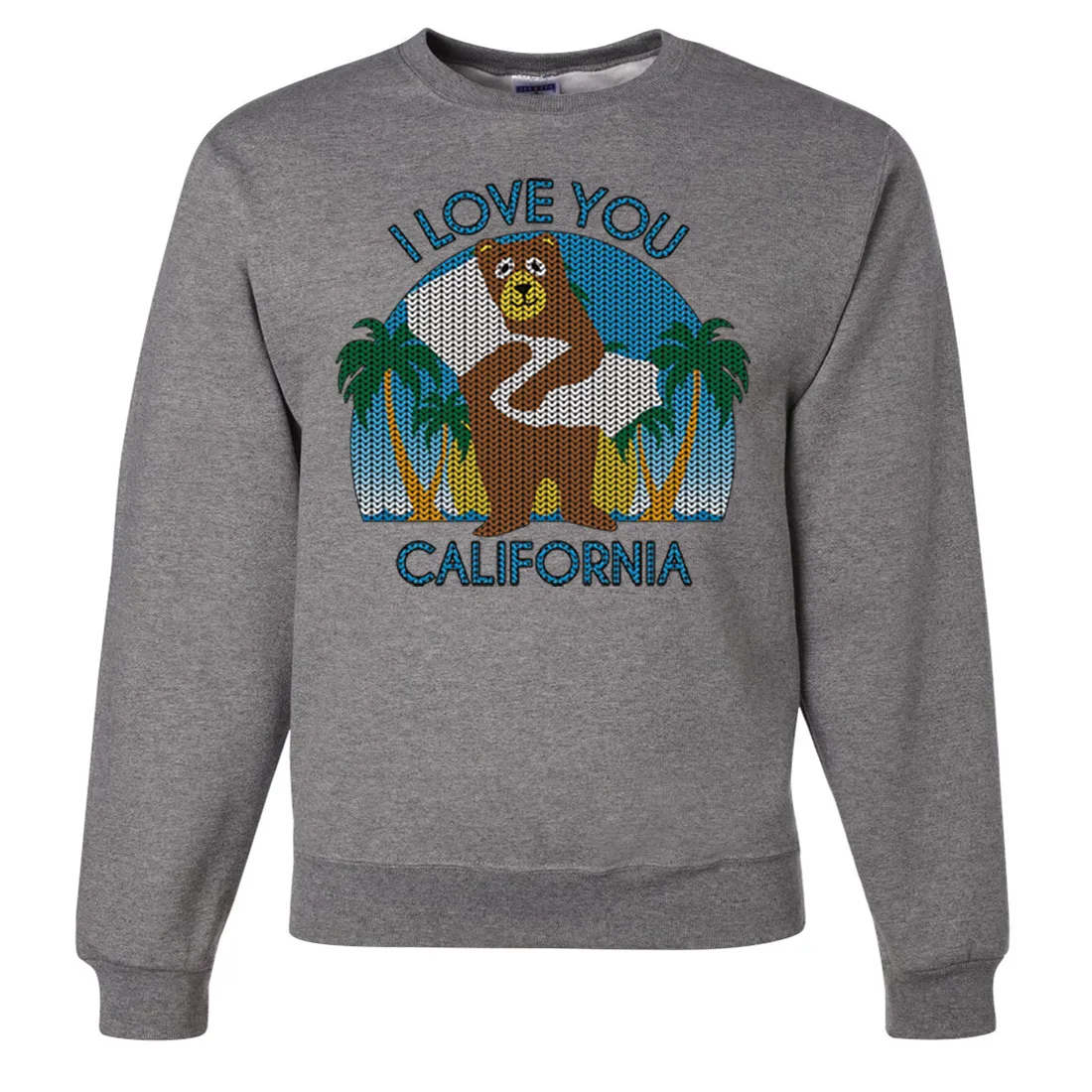 I Love You CA Knit Style Bear Crewneck Sweatshirt