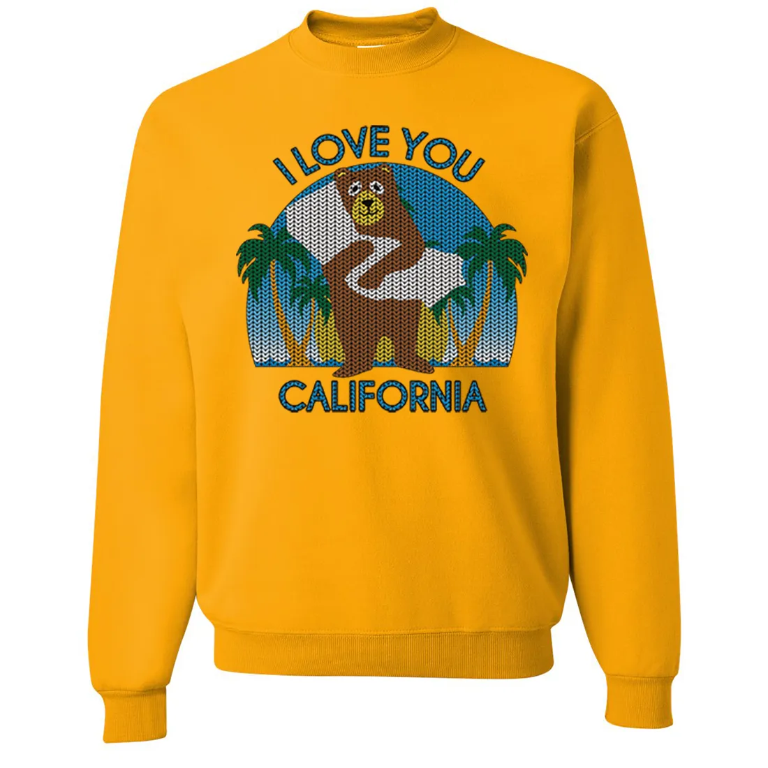 I Love You CA Knit Style Bear Crewneck Sweatshirt